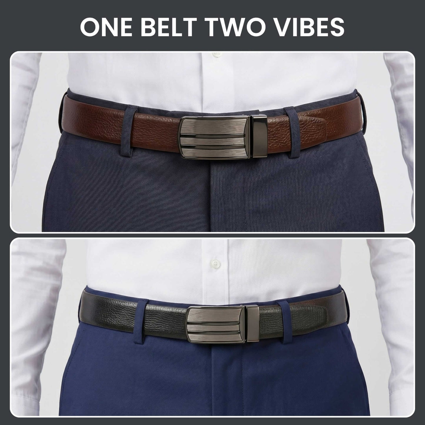 Mens Genuine Leather Belt | 2 in 1 Reversible (Black & Brown) (1 Pc.) - LINEFORGE - THE MEN THING