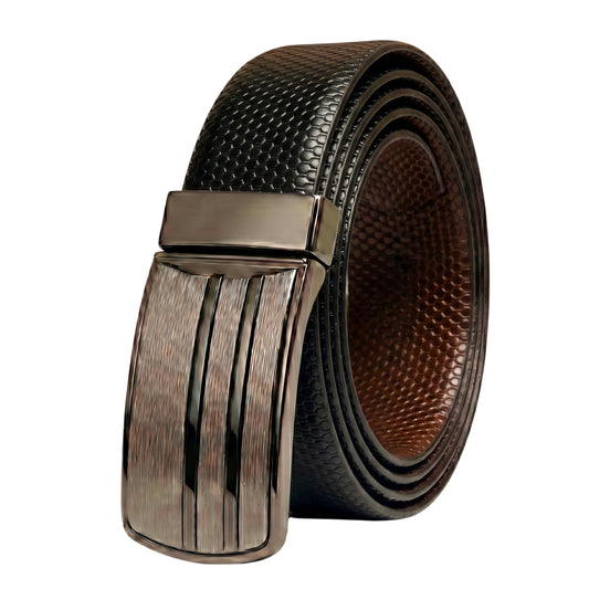 Mens Genuine Leather Belt | 2 in 1 Reversible (Black & Brown) (1 Pc.) - LIZARD TEXTURE - THE MEN THING