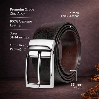 Mens 100% Genuine Leather Belt - LUXARO Lizard Emboss (Black & Brown Reversible) — Leather Belts for Men | THE MEN THING