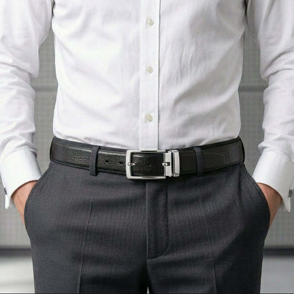 Mens 100% Genuine Leather Belt - LUXARO Lizard Emboss (Black & Brown Reversible) — Leather Belts for Men | THE MEN THING