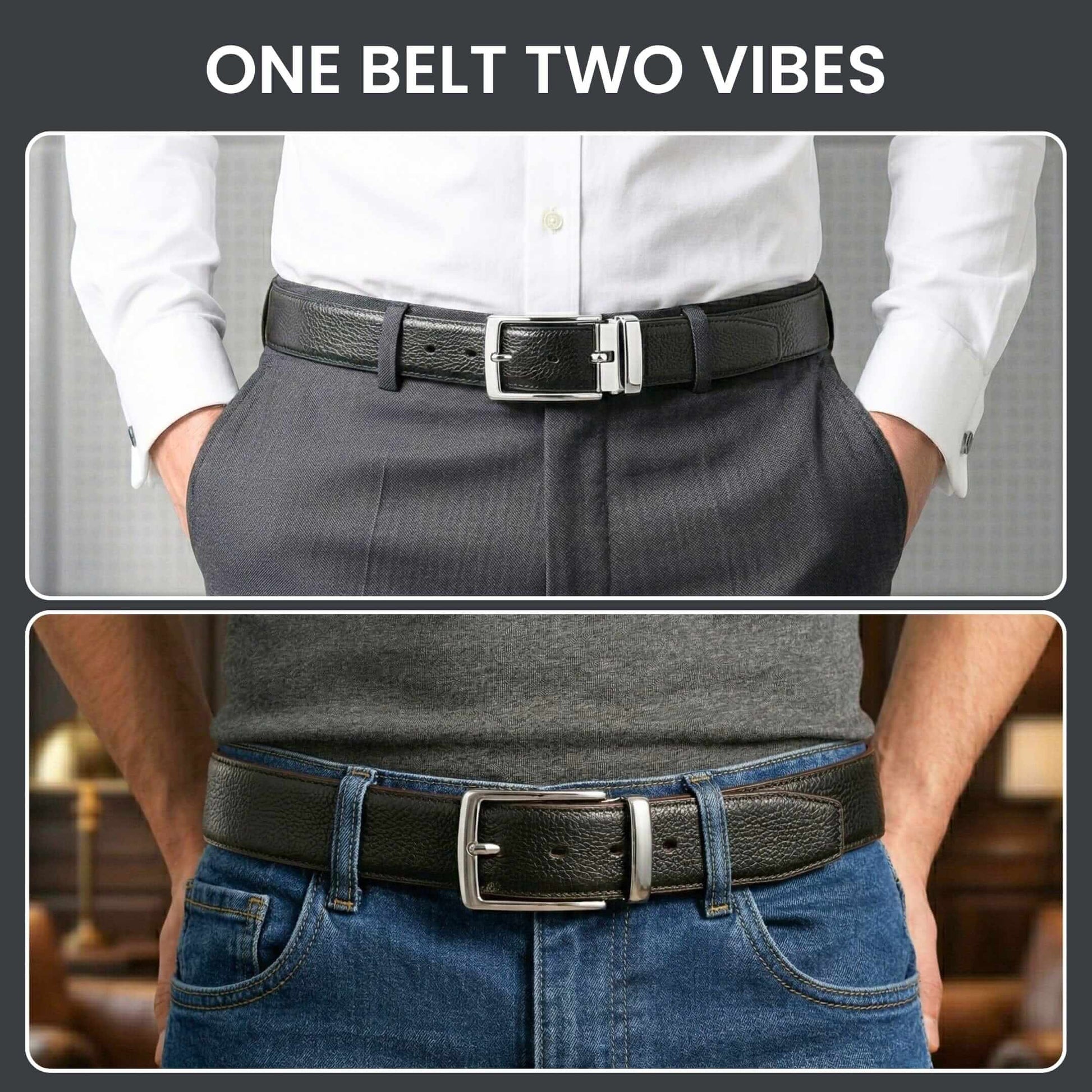 Mens 100% Genuine Leather Belt - LUXARO Lizard Emboss (Black & Brown Reversible) — Leather Belts for Men | THE MEN THING