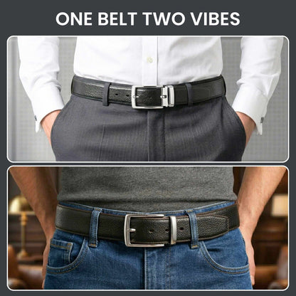 Mens 100% Genuine Leather Belt - LUXARO Lizard Emboss (Black & Brown Reversible) — Leather Belts for Men | THE MEN THING