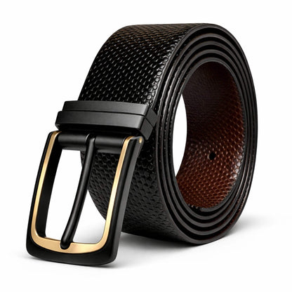 Mens 100% Genuine Leather Belt - LUXEDGE Grid Weave Emboss (Black & Brown Reversible) — Leather Belts for Men | THE MEN THING