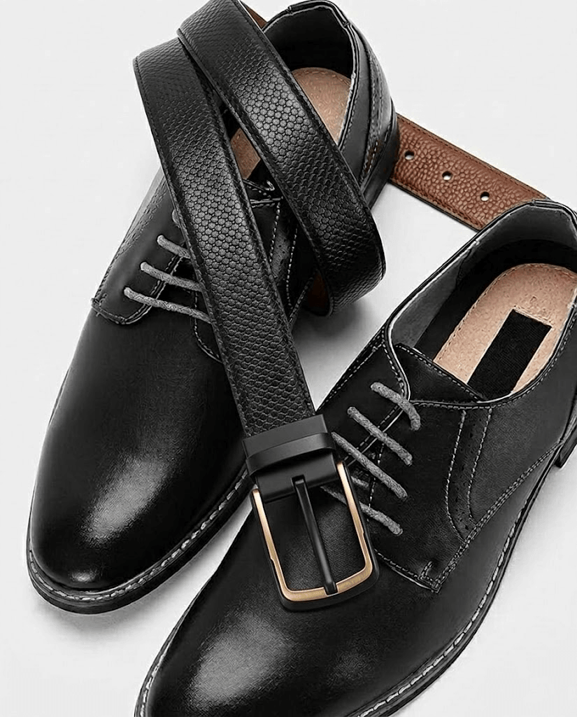 Mens 100% Genuine Leather Belt - LUXEDGE Grid Weave Emboss (Black & Brown Reversible) — Leather Belts for Men | THE MEN THING