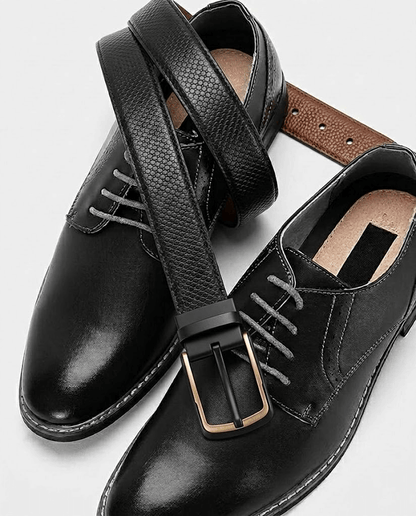 Mens 100% Genuine Leather Belt - LUXEDGE Grid Weave Emboss (Black & Brown Reversible) — Leather Belts for Men | THE MEN THING
