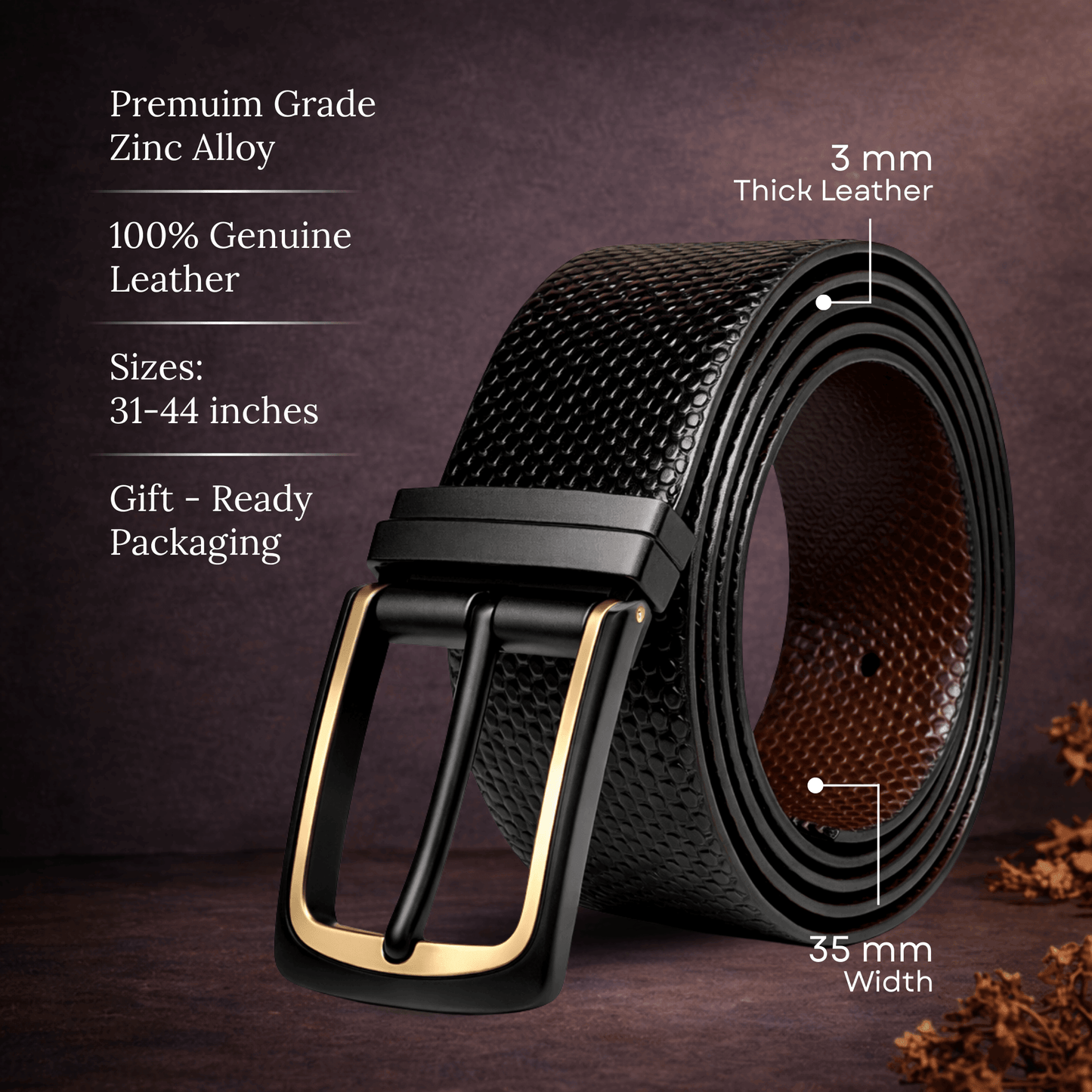 Mens 100% Genuine Leather Belt - LUXEDGE Grid Weave Emboss (Black & Brown Reversible) — Leather Belts for Men | THE MEN THING