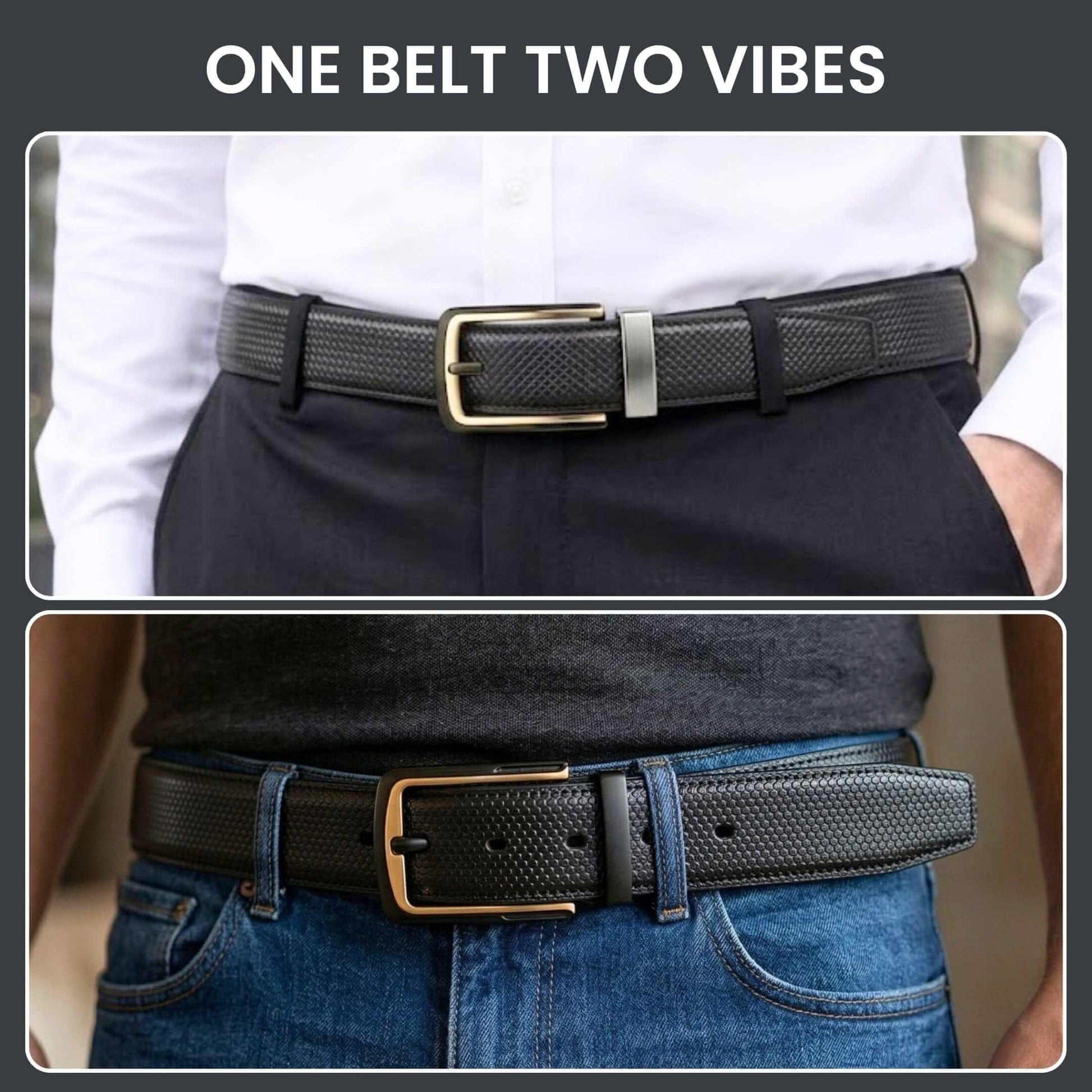 Mens 100% Genuine Leather Belt - LUXEDGE Grid Weave Emboss (Black & Brown Reversible) — Leather Belts for Men | THE MEN THING
