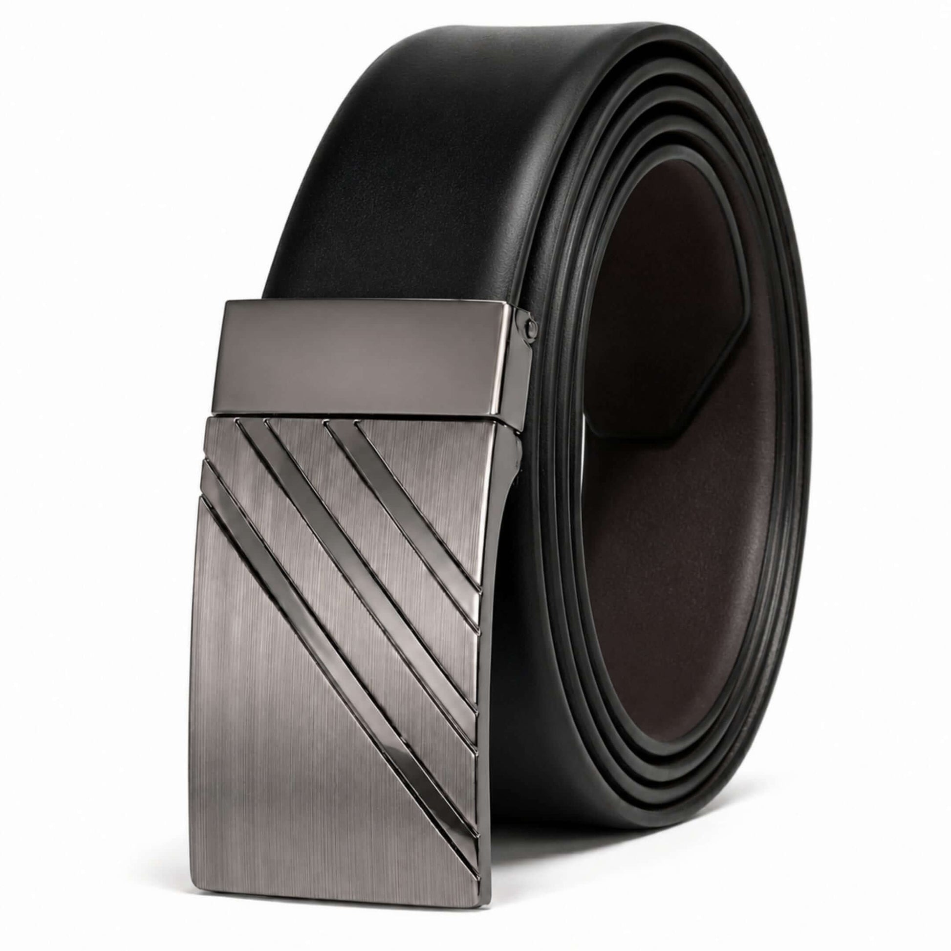 Mens 100% Genuine Leather Belt - LYVEX Smooth Auto Plate (Black & Brown Reversible) — Leather Belts for Men | THE MEN THING