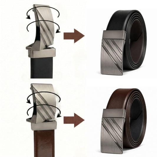 Mens Genuine Leather Belt | 2 in 1 Reversible (Black & Brown) (1 Pc.) - LYVEX - THE MEN THING