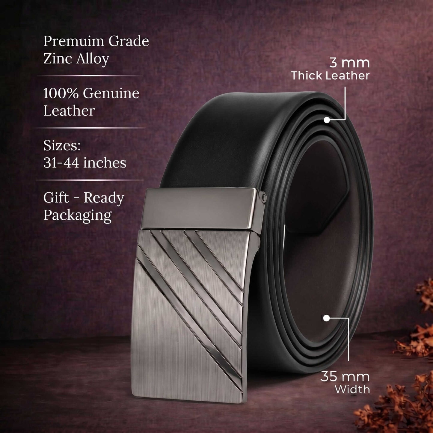 Mens 100% Genuine Leather Belt - LYVEX Smooth Auto Plate (Black & Brown Reversible) — Leather Belts for Men | THE MEN THING