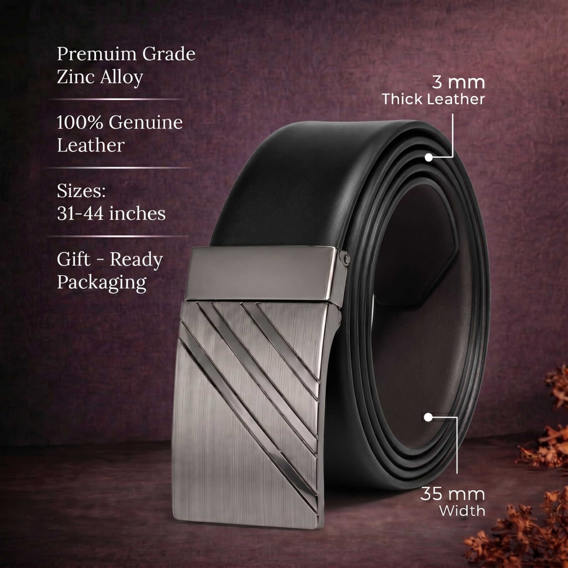 Mens 100% Genuine Leather Belt - LYVEX Smooth Auto Plate (Black & Brown Reversible) — Leather Belts for Men | THE MEN THING