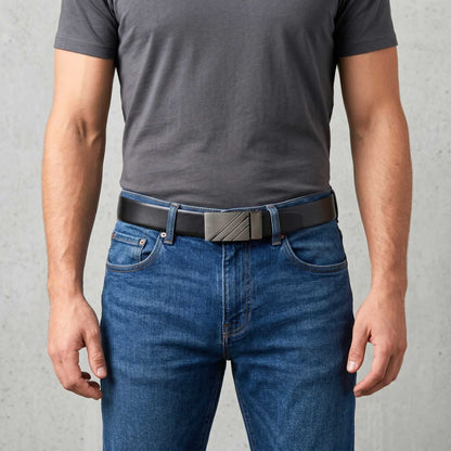 Mens 100% Genuine Leather Belt - LYVEX Smooth Auto Plate (Black & Brown Reversible) — Leather Belts for Men | THE MEN THING