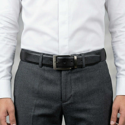 Mens 100% Genuine Leather Belt - MONEX Pebble Grain (Black & Brown Reversible) — Leather Belts for Men | THE MEN THING