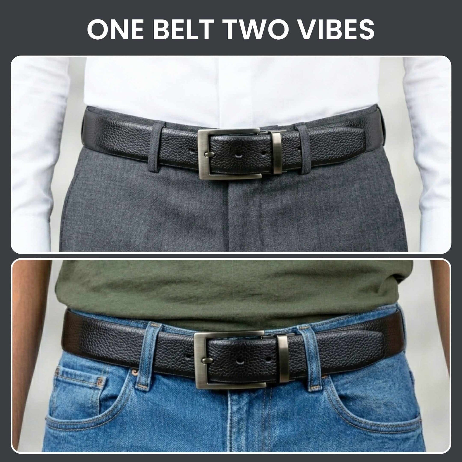 Mens 100% Genuine Leather Belt - MONEX Pebble Grain (Black & Brown Reversible) — Leather Belts for Men | THE MEN THING