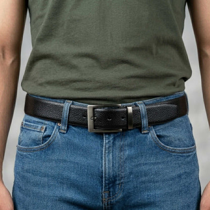 Mens 100% Genuine Leather Belt - MONEX Pebble Grain (Black & Brown Reversible) — Leather Belts for Men | THE MEN THING