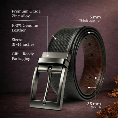Mens 100% Genuine Leather Belt - NEXARO Dot Grain Emboss (Black & Brown Reversible) — Leather Belts for Men | THE MEN THING