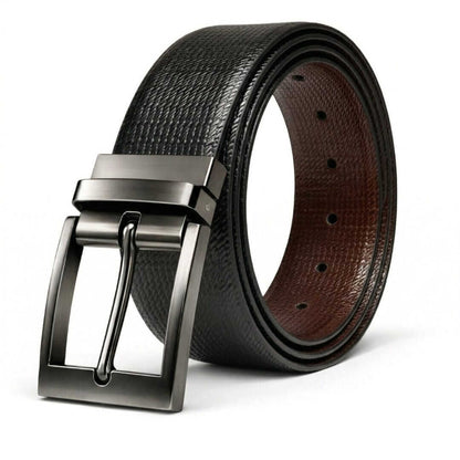 Mens 100% Genuine Leather Belt - NEXARO Dot Grain Emboss (Black & Brown Reversible) — Leather Belts for Men | THE MEN THING