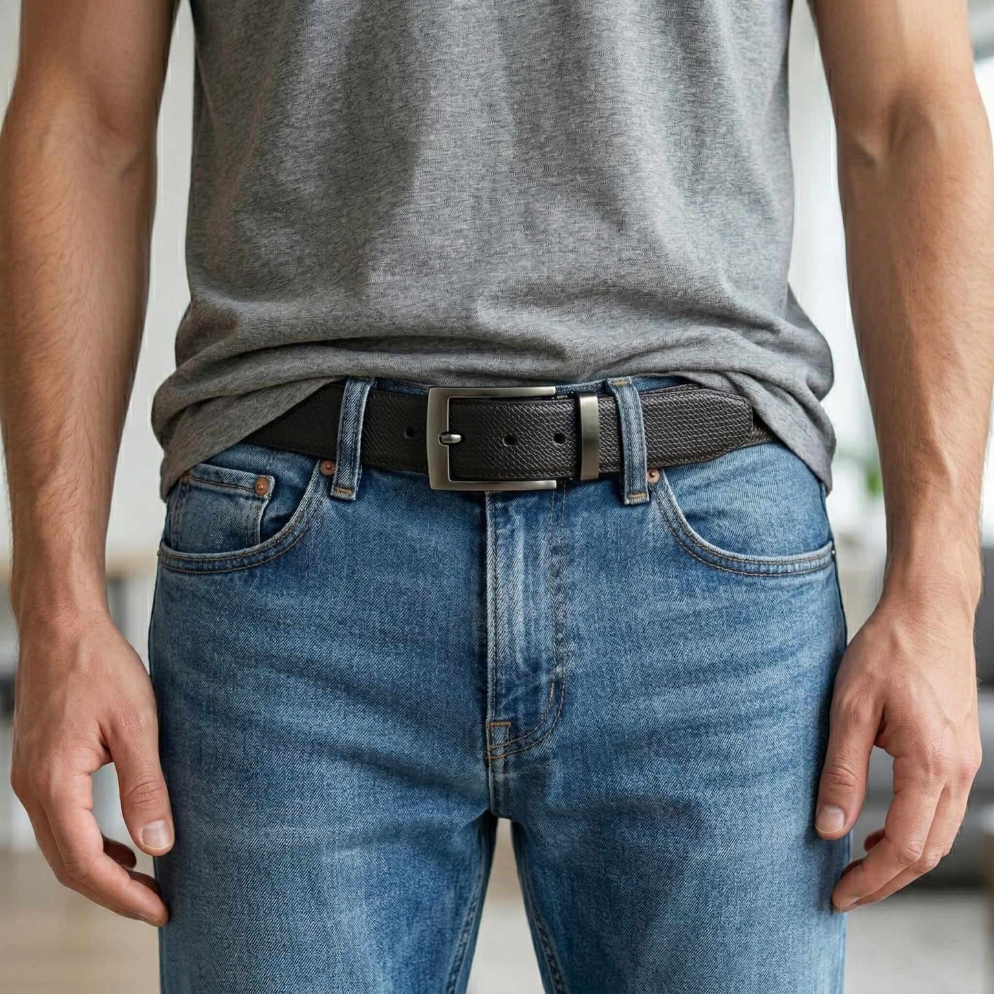 Mens 100% Genuine Leather Belt - NEXARO Dot Grain Emboss (Black & Brown Reversible) — Leather Belts for Men | THE MEN THING