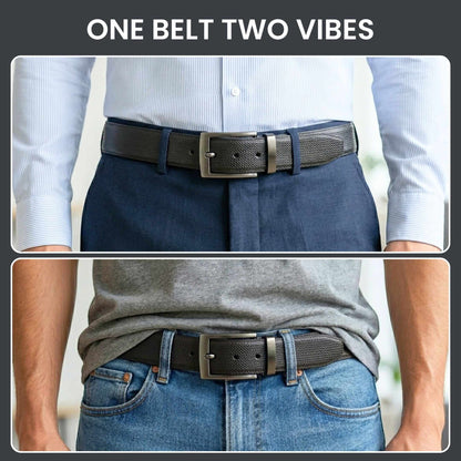 Mens 100% Genuine Leather Belt - NEXARO Dot Grain Emboss (Black & Brown Reversible) — Leather Belts for Men | THE MEN THING