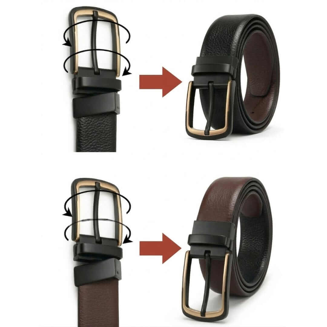 Mens Genuine Leather Belt | 2 in 1 Reversible (Black & Brown) (1 Pc.) - NOIRLUXE - THE MEN THING