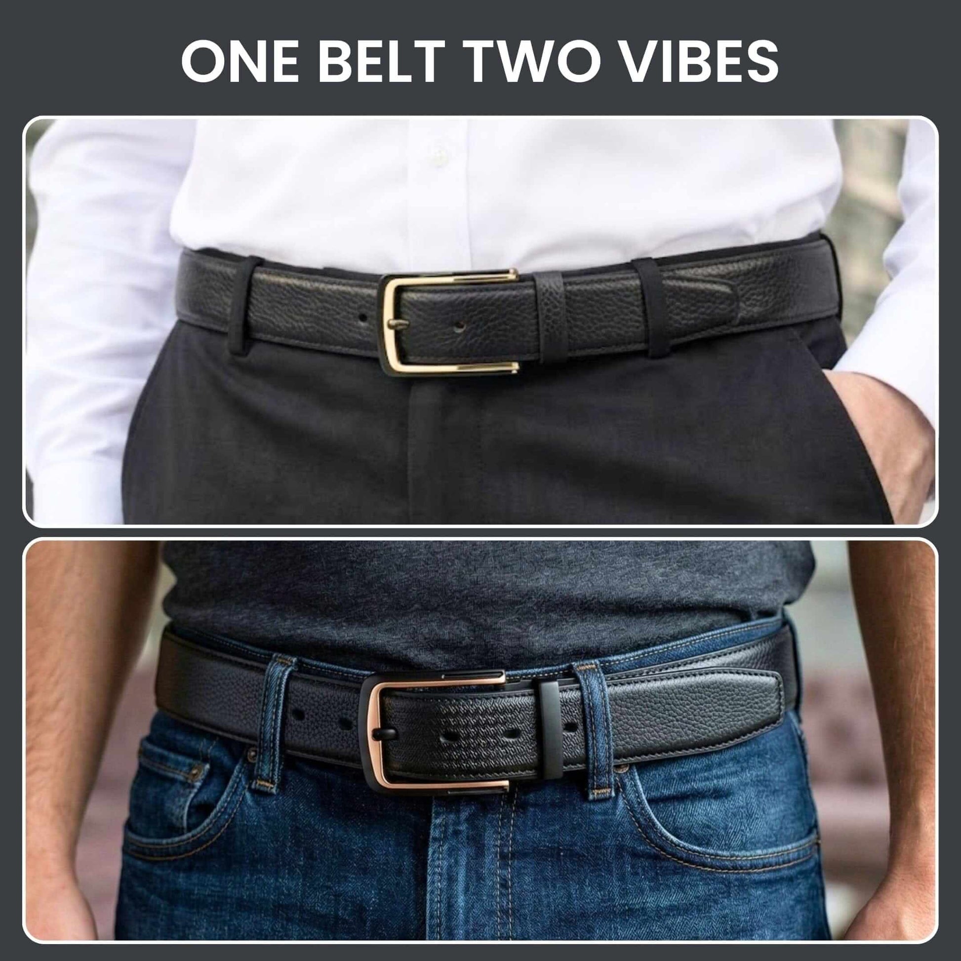 Mens Genuine Leather Belt | 2 in 1 Reversible (Black & Brown) (1 Pc.) - NOIRLUXE - THE MEN THING