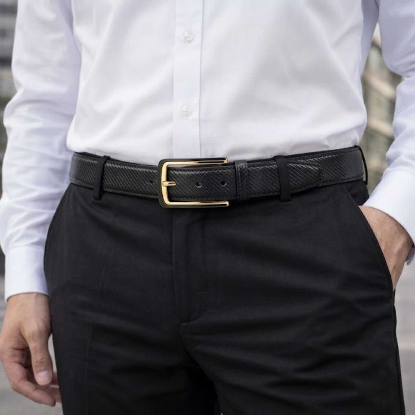 Mens 100% Genuine Leather Belt - NOIRWAVE Diagonal Weave Emboss (Black & Brown Reversible) — Leather Belts for Men | THE MEN THING