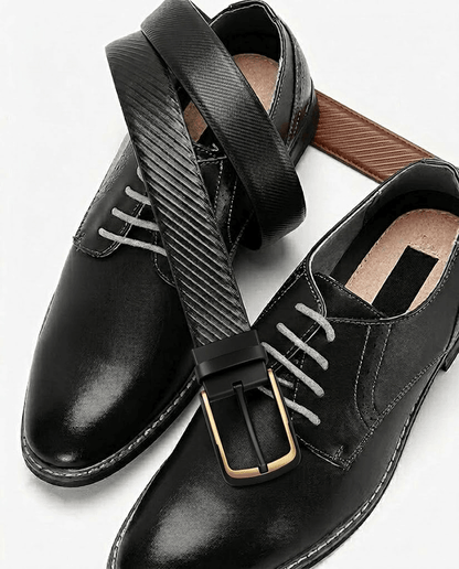 Mens 100% Genuine Leather Belt - NOIRWAVE Diagonal Weave Emboss (Black & Brown Reversible) — Leather Belts for Men | THE MEN THING
