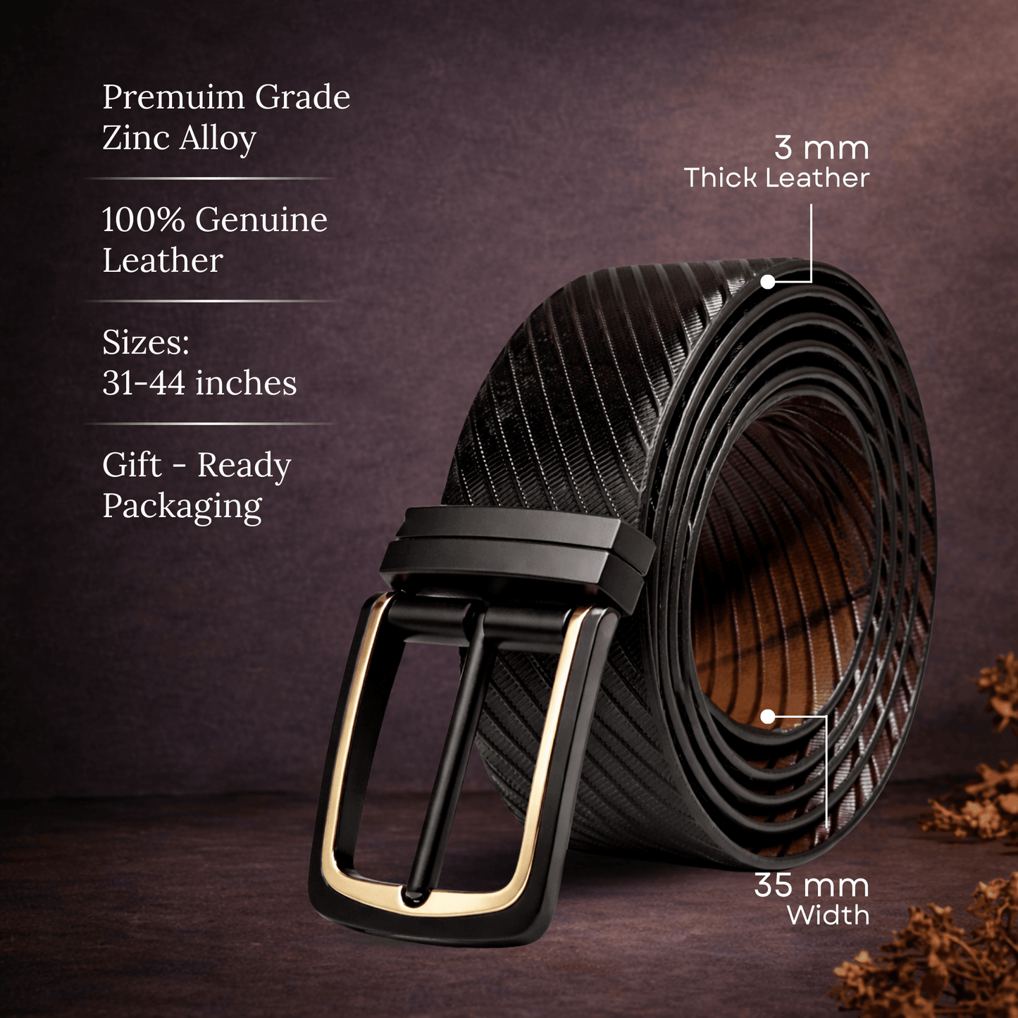 Mens 100% Genuine Leather Belt - NOIRWAVE Diagonal Weave Emboss (Black & Brown Reversible) — Leather Belts for Men | THE MEN THING