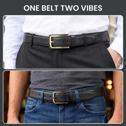 Mens 100% Genuine Leather Belt - NOIRWAVE Diagonal Weave Emboss (Black & Brown Reversible) — Leather Belts for Men | THE MEN THING