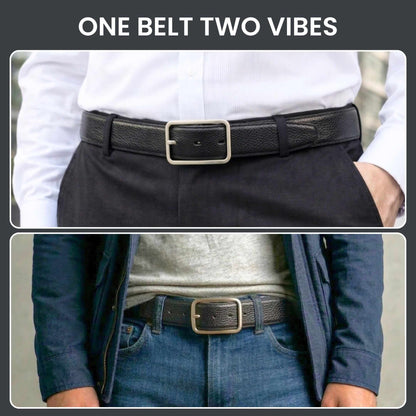 Mens 100% Genuine Leather Belt - NOIRX Woven Grid Emboss (Black & Brown Reversible) — Leather Belts for Men | THE MEN THING