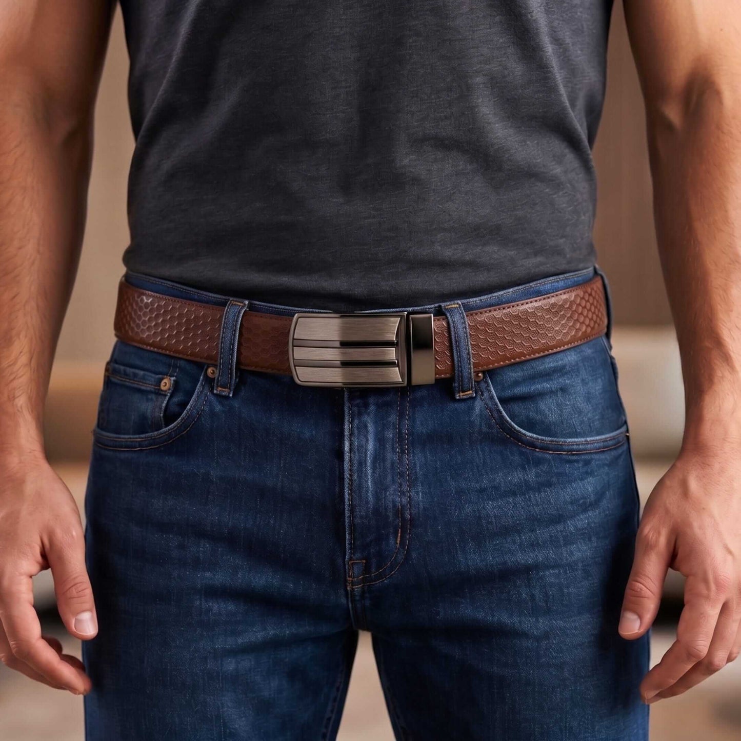 Mens 100% Genuine Leather Belt - NOVARO Woven Emboss Plate (Black & Brown Reversible) — Leather Belts for Men | THE MEN THING