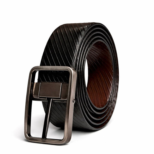 Mens 100% Genuine Leather Belt - ONYX DUO Twill Emboss (Black & Brown Reversible)
