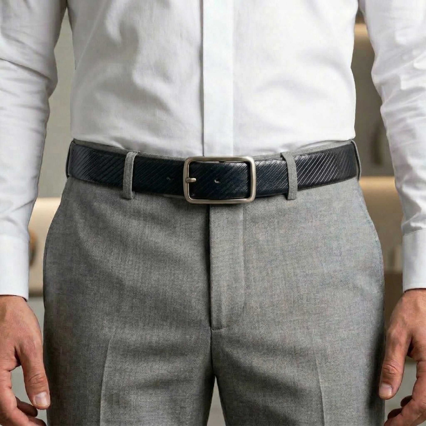 Mens 100% Genuine Leather Belt - ONYX DUO Twill Emboss (Black & Brown Reversible) — Leather Belts for Men | THE MEN THING