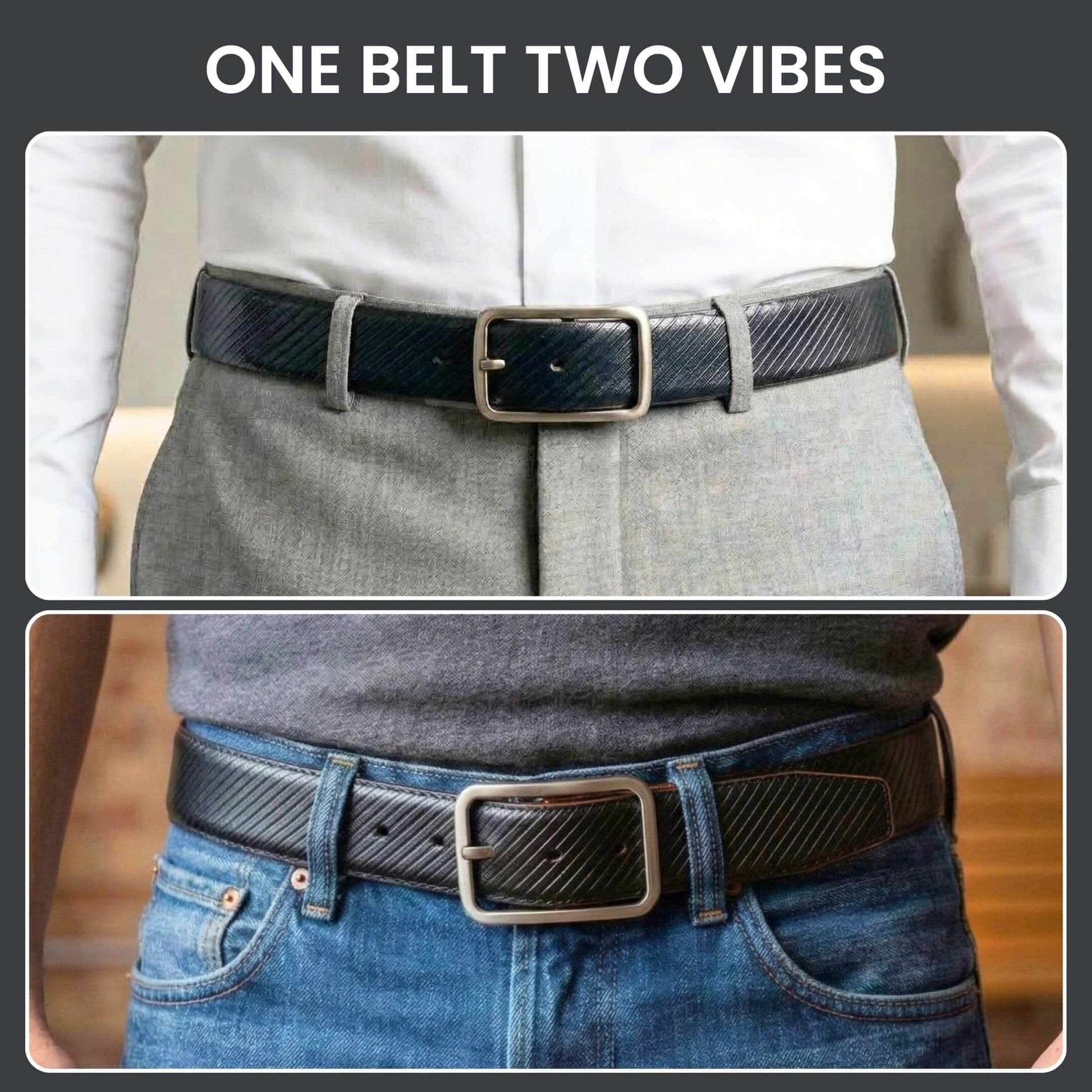 Mens 100% Genuine Leather Belt - ONYX DUO Twill Emboss (Black & Brown Reversible) — Leather Belts for Men | THE MEN THING