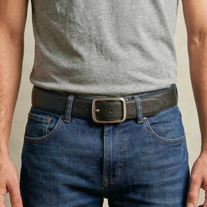 Mens 100% Genuine Leather Belt - ONYX IGNITE Twill Tan Core (Black & Brown Reversible) — Leather Belts for Men | THE MEN THING