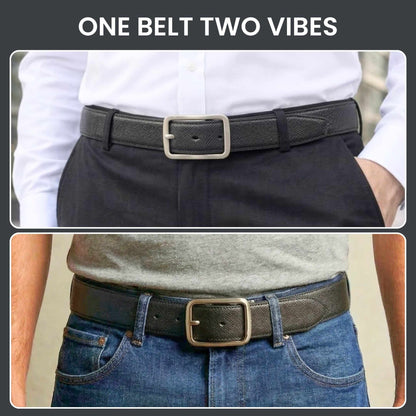 Mens 100% Genuine Leather Belt - ONYX IGNITE Twill Tan Core (Black & Brown Reversible) — Leather Belts for Men | THE MEN THING