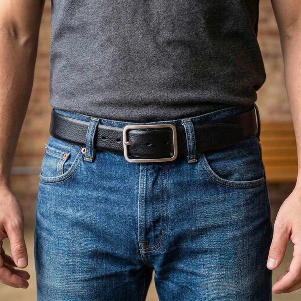 Mens 100% Genuine Leather Belt - ONYX PEBBLE Pebble Grain (Black & Brown Reversible)
