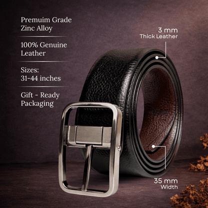 Mens 100% Genuine Leather Belt - ONYX PEBBLE Pebble Grain (Black & Brown Reversible) — Leather Belts for Men | THE MEN THING