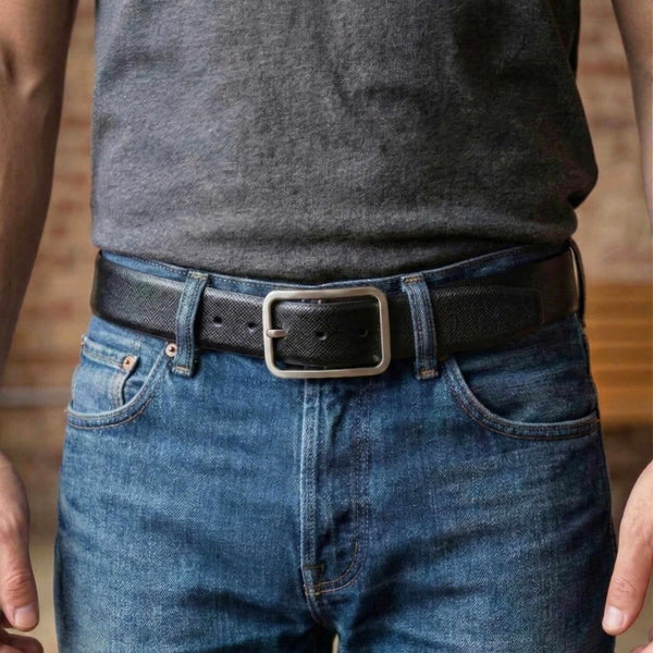 Mens 100% Genuine Leather Belt - ONYXCORE Fine Grain Tan Core (Black & Brown Reversible)