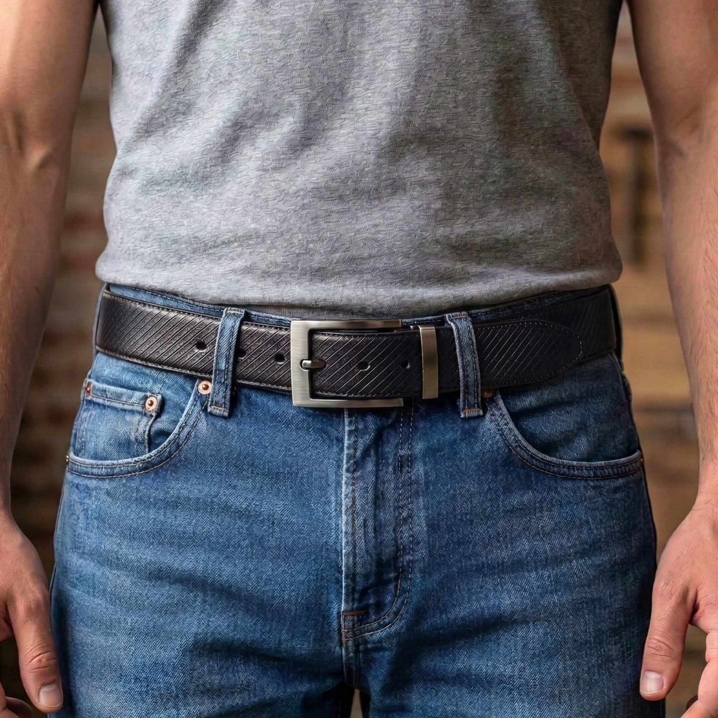 Mens 100% Genuine Leather Belt - ORVANO Diagonal Rib Emboss (Black & Brown Reversible) — Leather Belts for Men | THE MEN THING