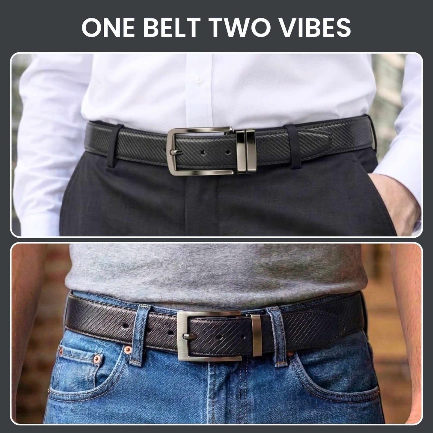 Mens 100% Genuine Leather Belt - ORVANO Diagonal Rib Emboss (Black & Brown Reversible) — Leather Belts for Men | THE MEN THING