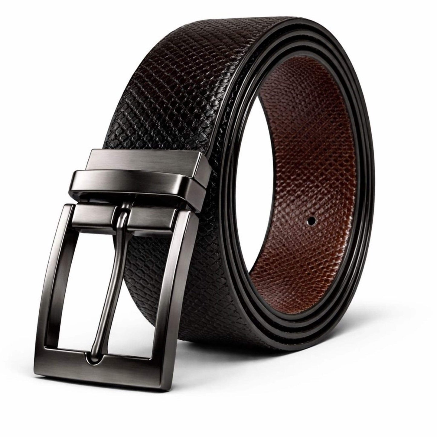 Mens 100% Genuine Leather Belt - ORVEX Diamond Emboss (Black & Brown Reversible) — Leather Belts for Men | THE MEN THING