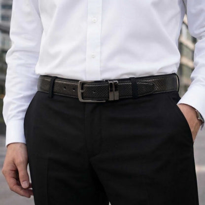 Mens 100% Genuine Leather Belt - ORVEX Diamond Emboss (Black & Brown Reversible) — Leather Belts for Men | THE MEN THING