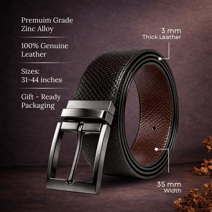 Mens 100% Genuine Leather Belt - ORVEX Diamond Emboss (Black & Brown Reversible) — Leather Belts for Men | THE MEN THING
