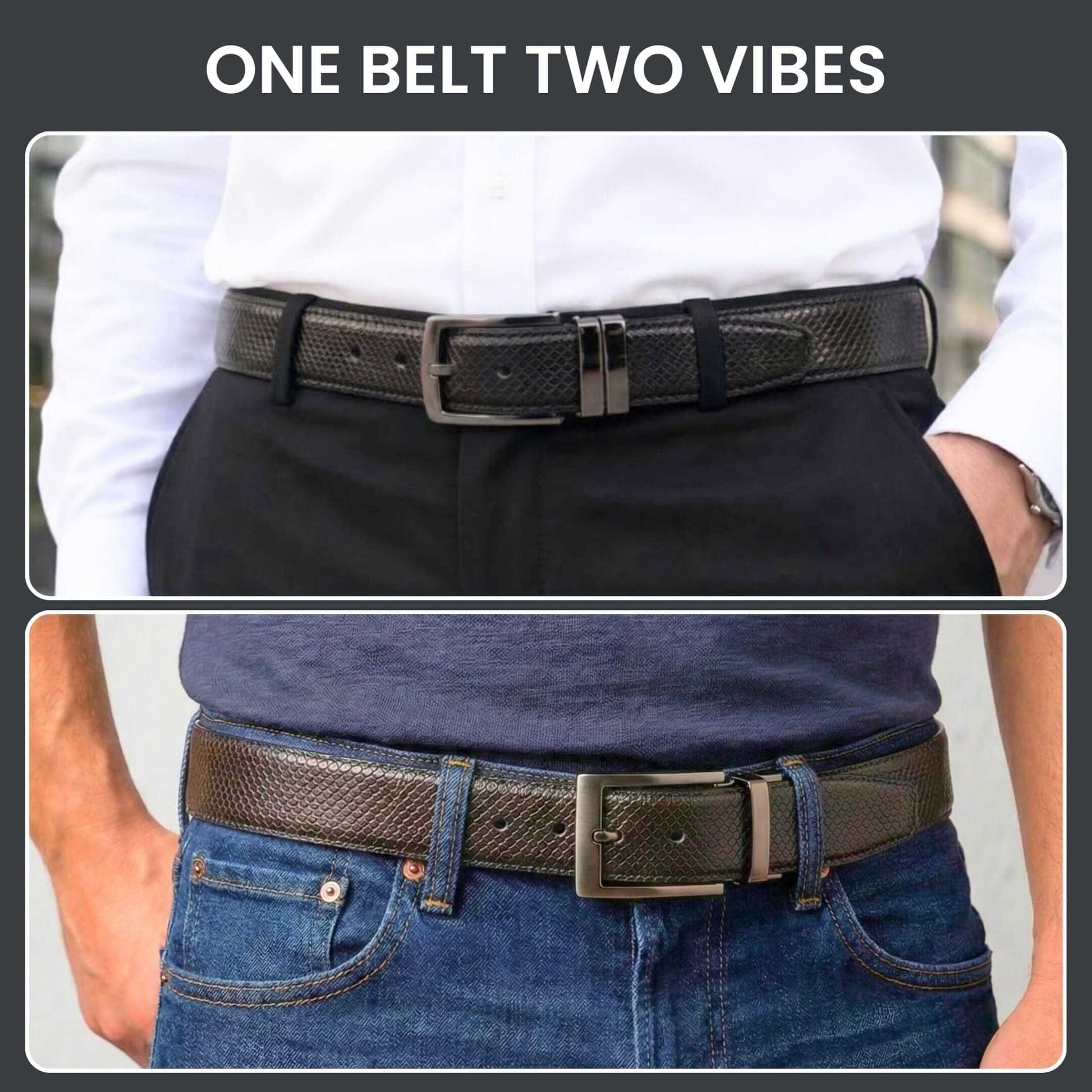 Mens 100% Genuine Leather Belt - ORVEX Diamond Emboss (Black & Brown Reversible) — Leather Belts for Men | THE MEN THING