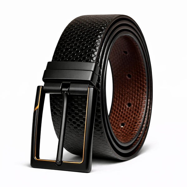 Mens 100% Genuine Leather Belt - ORVEXA Scale Emboss (Black & Brown Reversible)