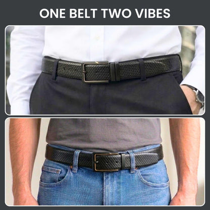 Mens 100% Genuine Leather Belt - ORVEXA Scale Emboss (Black & Brown Reversible) — Leather Belts for Men | THE MEN THING