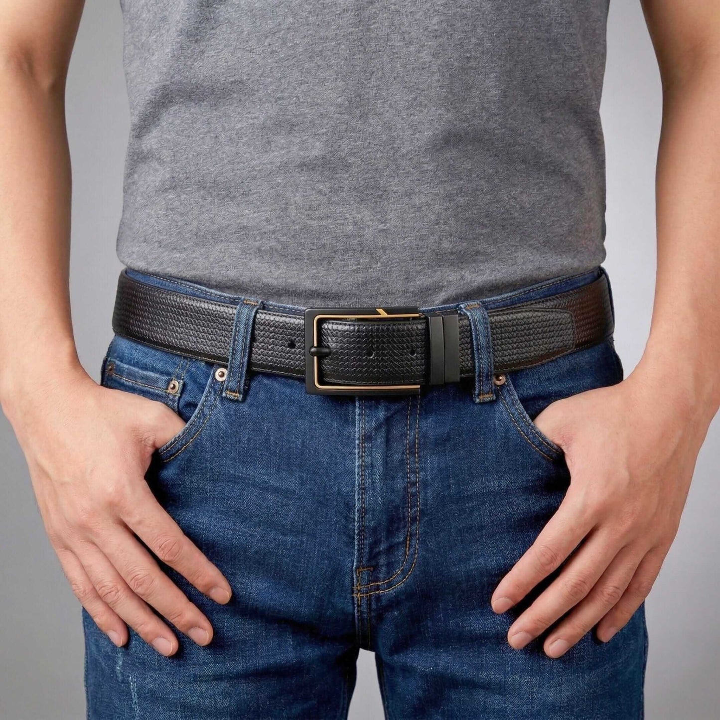 Mens Genuine Leather Belt | 2 in 1 Reversible (Black & Brown) (1 Pc.) - ORVEXO - THE MEN THING