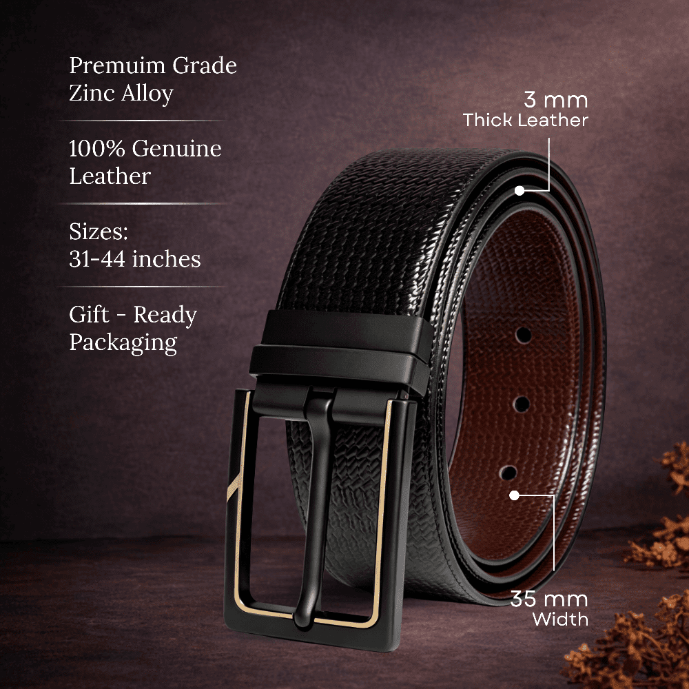 Mens Genuine Leather Belt | 2 in 1 Reversible (Black & Brown) (1 Pc.) - ORVEXO - THE MEN THING