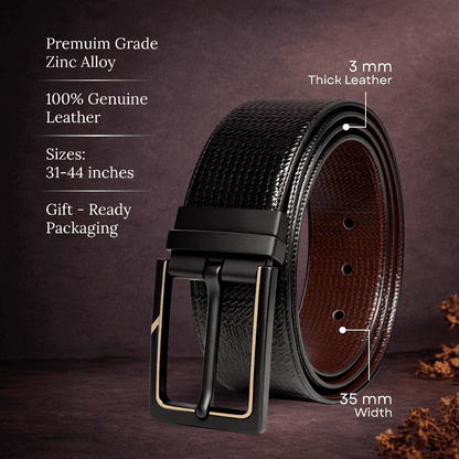 Mens Genuine Leather Belt | 2 in 1 Reversible (Black & Brown) (1 Pc.) - ORVEXO - THE MEN THING